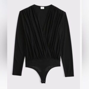 Women's Long-Sleeve Draped Deep-V Bodysuit